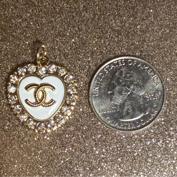 Chanel Gold and White Heart Charm Pendant Zipper Pull - Picture 2 of 3
